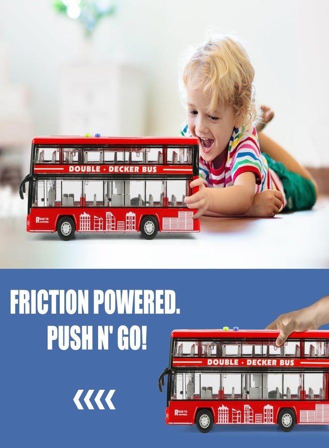 Cdymkf 11"(28cm) Double Decker Bus Toy with Lights & Sounds, Scale(1:16) Friction Powered Bus Toy for Kids with Indoor Ceiling Lights and 4 Different Sounds - Gift for Kids Ages 3+ (Red) - Image 3
